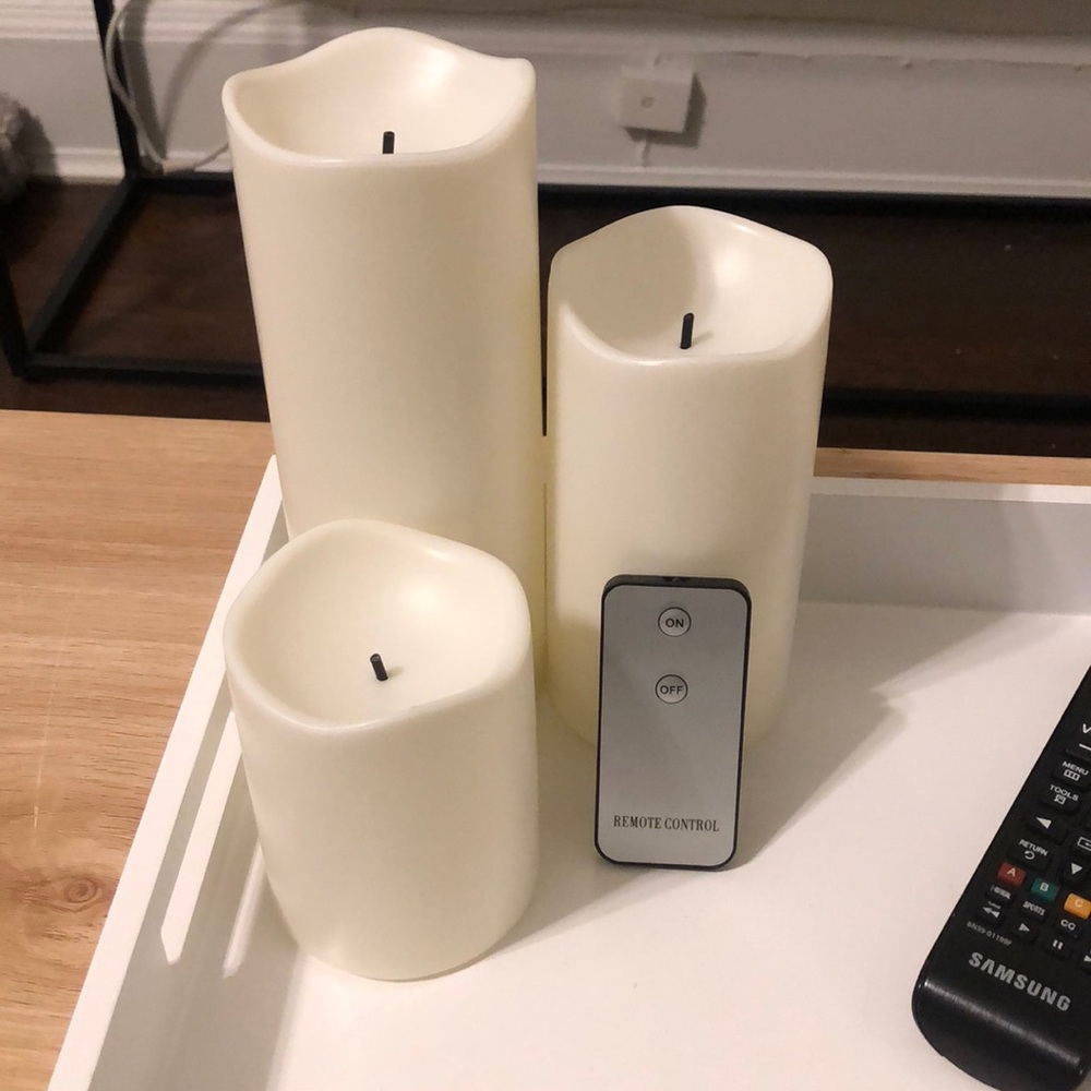 three remote controlled LED flickering candles
